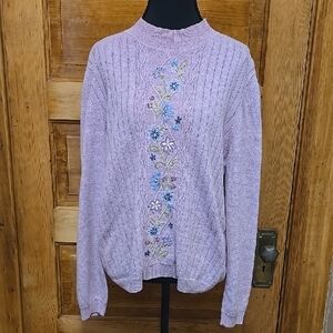 Alfred Dunner Lilac Floral Long Sleeve Mock Turtleneck Grandmacore Sweater L